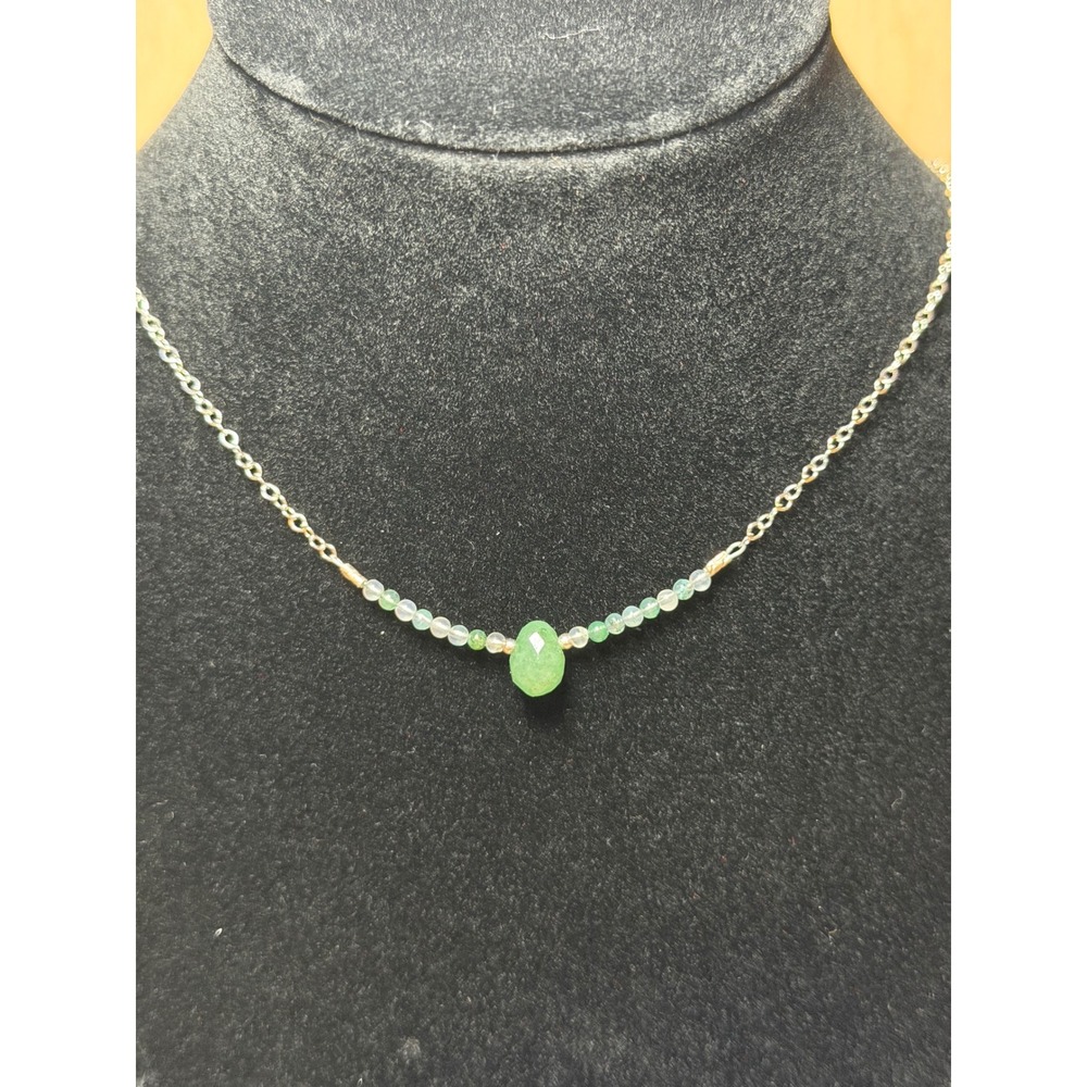 Green Moss‎ Agate Beaded Necklace Silver non-tarnish Adjustable Chain